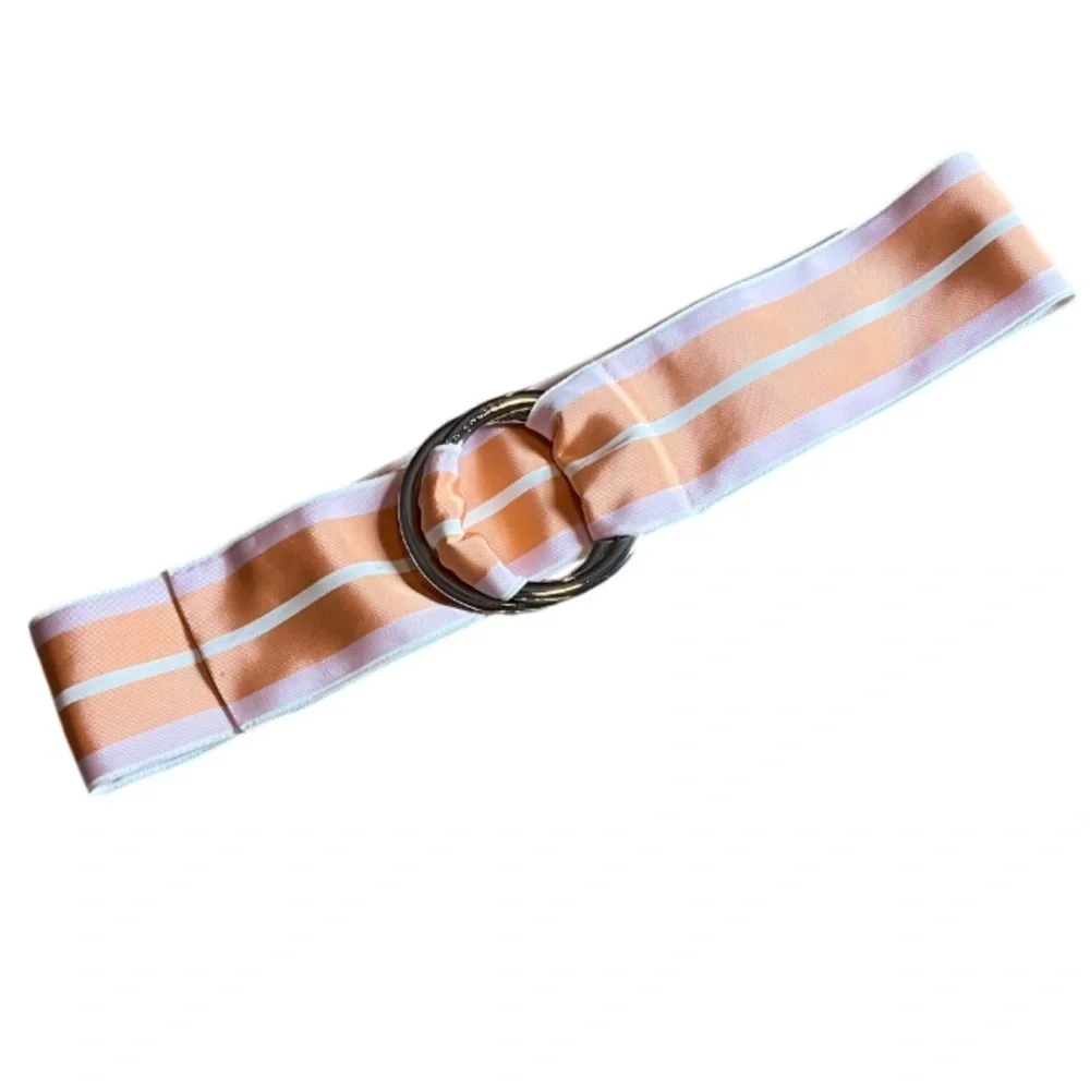 RALPH LAUREN 3” Wide Striped Ribbon Belt - Pastel Orange & Pink - XS to Med